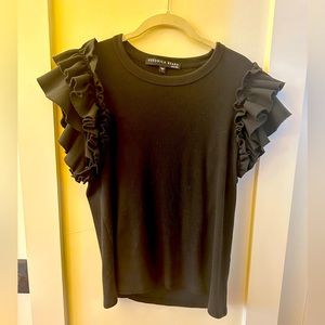 Veronica Beard  black top with ruffled shoulder